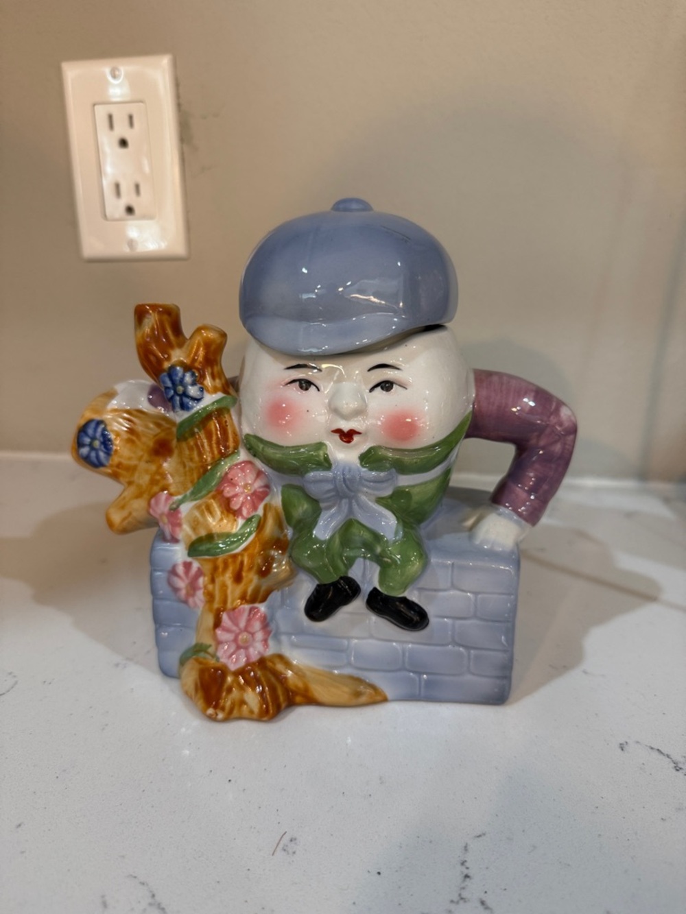 Ceramic Humpty Dumpty Figurine in Pastel Blue and Multicolor